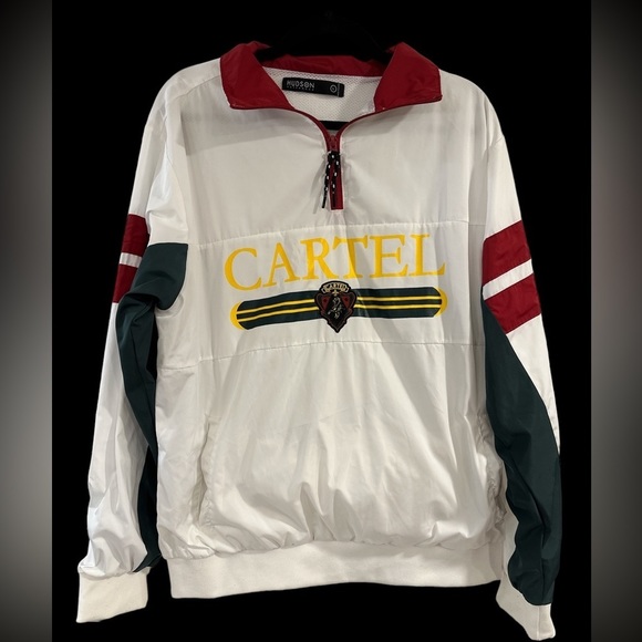 Cartel 1/4 Zip by Hudson. Size Large Excellent White w Green and Red accents - Picture 1 of 3